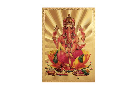 Ganesha on Lotus Photo in Golden Sheet - Large