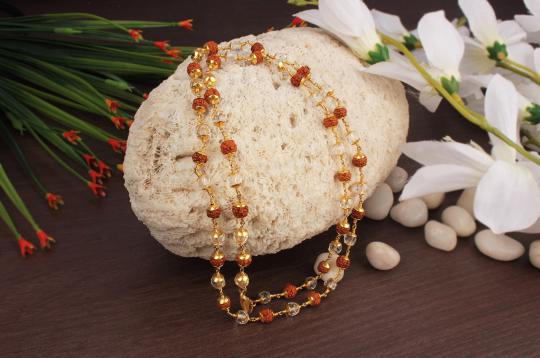 6mm Rudraksha and Crystal Beads in Pure Gold - Design I