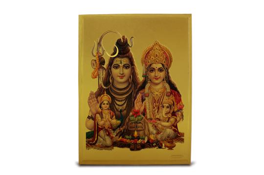 Shiva Parivar with Shivling Photo in Golden Sheet - Large