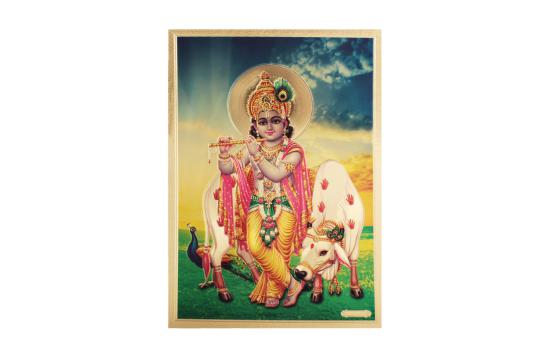 Lord Krishna Photo in Golden Sheet - Large