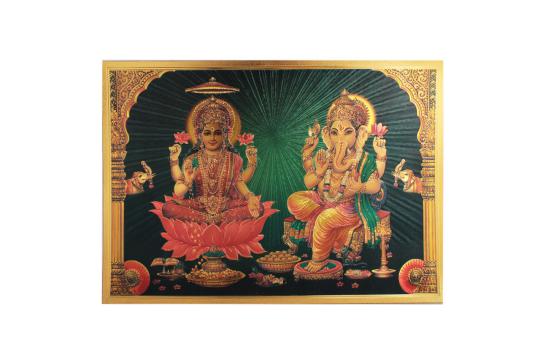 Lakshmi Ganesh Photo in Golden Sheet - Large
