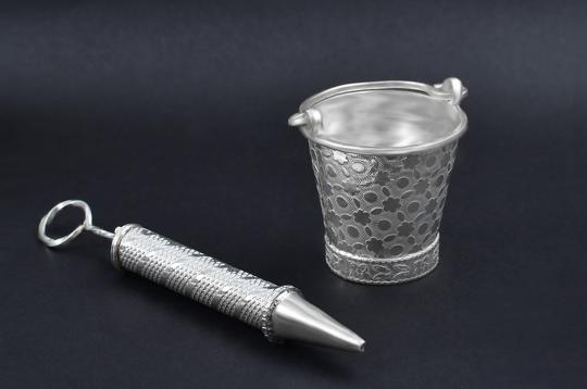 Holi Pichkari With Bucket in Pure Silver