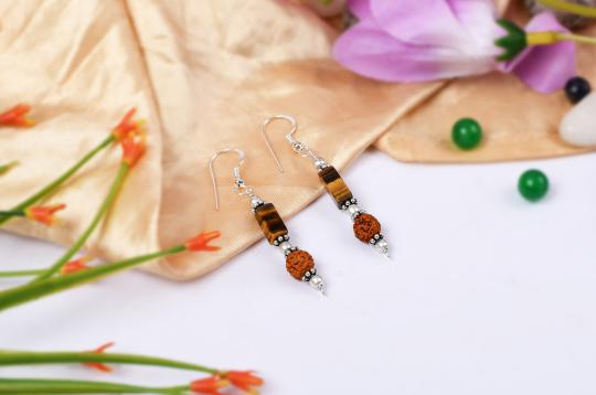 Tiger Eye and Rudraksha Earring - II