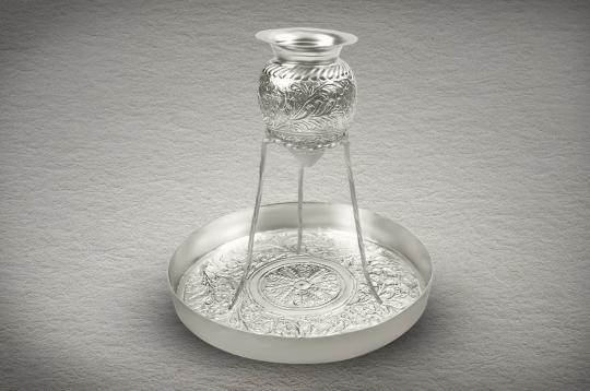 Abhishekam tray with tripod stand - German Silver