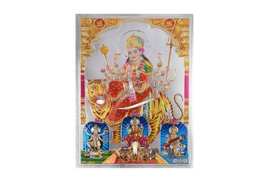 Unconquerable Durga Photo in Golden Sheet - Large