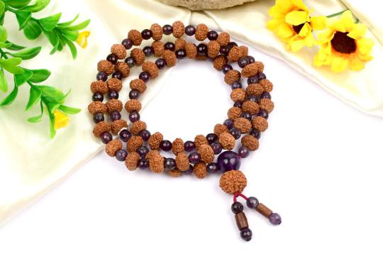 9 mukhi Durga Mala from Java with Amethyst beads