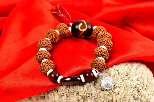 9 Mukhi Rudraksha with Gomed and Red Sandalwood Bracelet