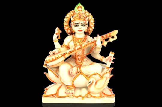 Goddess Saraswati in white marble idol
