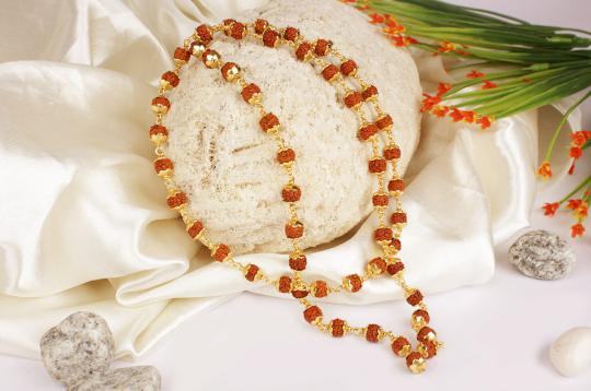 Rudraksha mala 6mm in gold polished copper caps