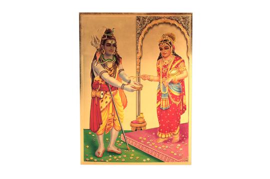Goddess Annapurna with Shiva Photo in Golden Sheet - Large