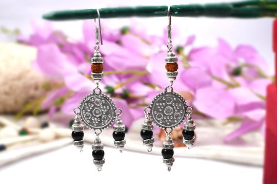 Rudraksha Black Agate Earrings - I
