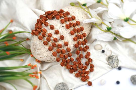 Rudraksha mala in gold polished copper - 10mm