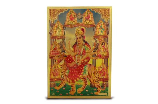 Nine Forms Of Goddess Durga Photo in Golden Sheet - Large
