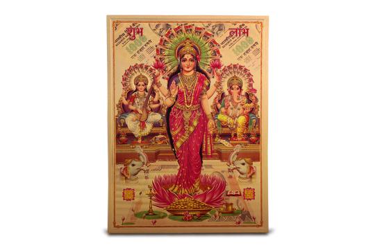Ganesh Lakshmi Saraswati with Subh Labh Photo in Golden Sheet - Large