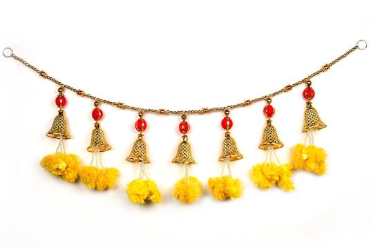 Yellow Marigold Flower Toran with Bells