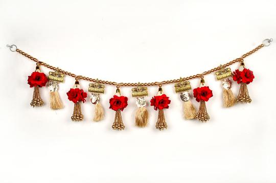Golden Toran with Red Roses and Peacock