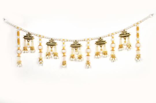 White and Golden Pearl Toran with Ganesha