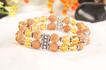 4 mukhi Java Double Turn Bracelet with Citrine beads in silver chakri