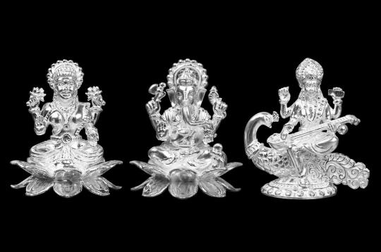 Ganesh Laxmi Saraswati in Pure Silver - I