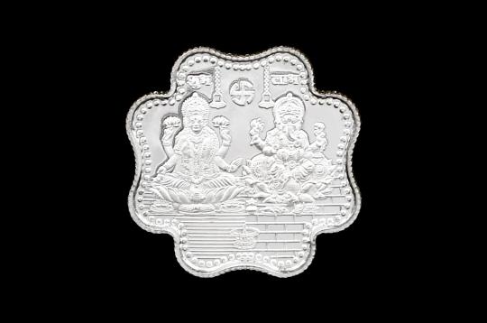 Subh Labh Laxmi Ganesh Shree Om Swastik Clover Shape Pure Silver Coin