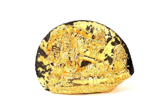 Vishnu Laxmi Sudarshan shaligram Murti - Gold Plated