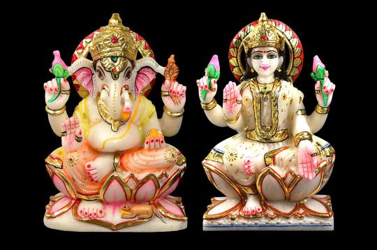 Ganesh Lakshmi Idol In Marble - I