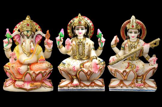 Ganesh Lakshmi Saraswati Idol In Marble - II