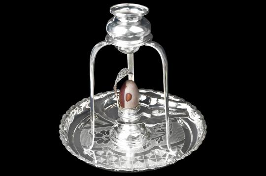 Pure Silver Abhishekam Set and Yone Base with Narmada lingam - I