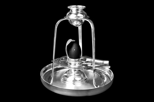 Pure Silver Abhishekam Set and Shivling with Black Narmada lingam