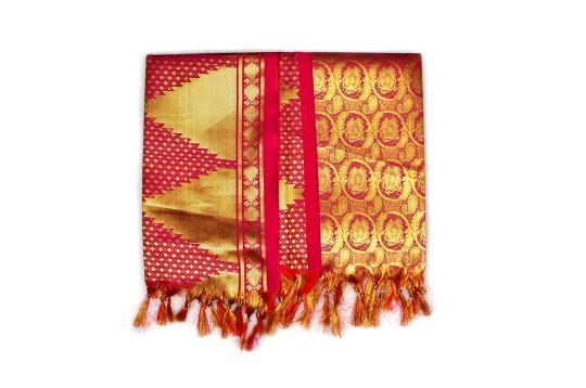 Golden Flower & Diamond Design Silk Puja Shawl