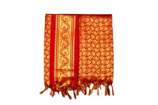 Golden Peepal Leaf Design Silk Puja Shawl