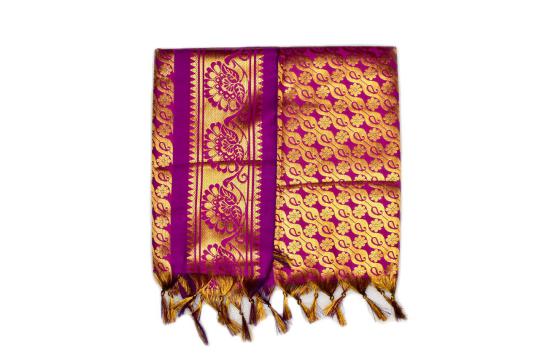 Golden Flower Design Silk Puja Shawl