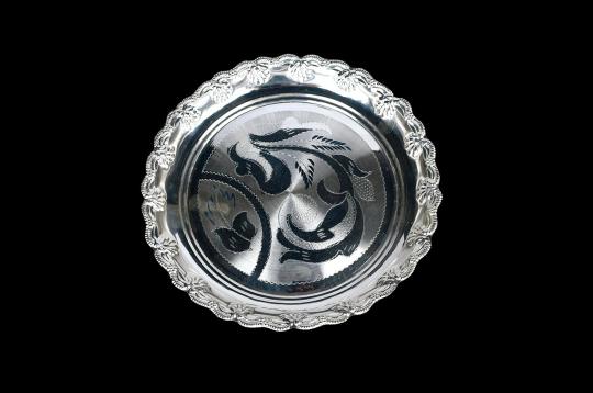 Designer puja plate in pure silver - I