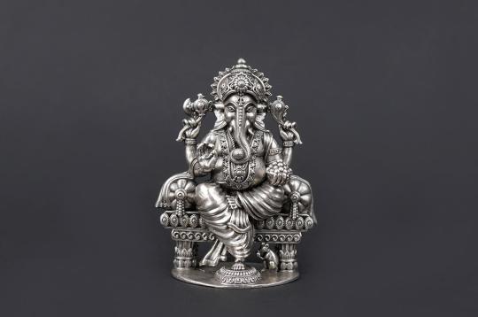 Ganesh Idol on Sinhasan (925 Sterling Silver)