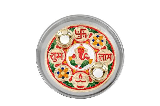 Designer Puja Thali with Haldi Kumkum Containers - VII