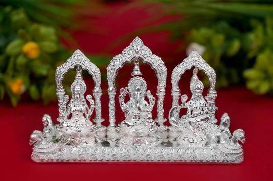 Ganesh Laxmi Saraswati Prabhavali (Arch) With Bells  (925 Sterling Silver)