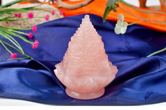 Rose Quartz Shree Yantra on Lotus - 341 gms