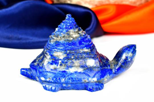 Lapis Lazuli Shree Yantra On Kurma - 281 gms