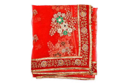 Golden Flower Border Mata ki Chunri with Latkan