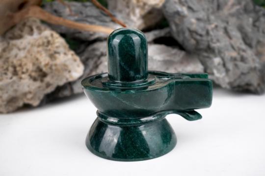 Green Jade Shivling with Snake-1.476 kgs