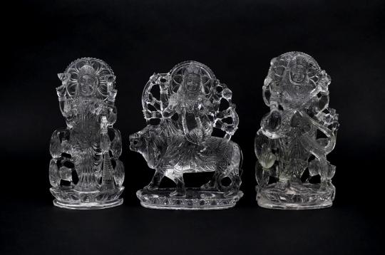 Tridevi Idols in Sphatik - Saraswati, Laxmi, Durga