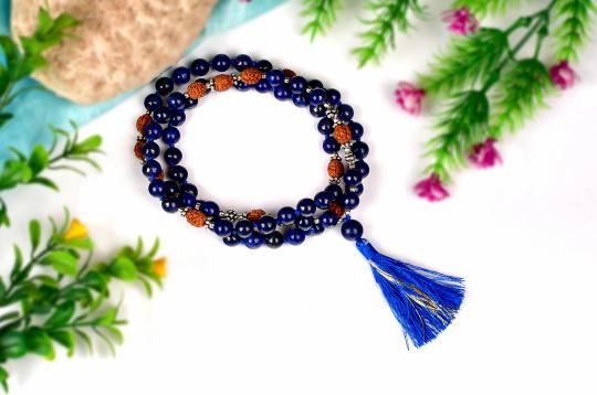 4 mukhi Rudraksha and Lapis Lazuli beads mala