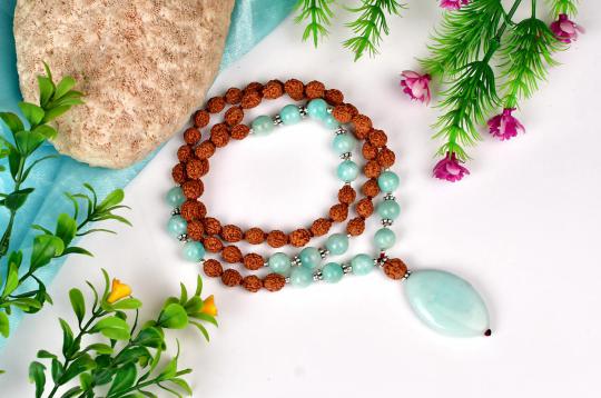 4 mukhi Rudraksha and Amazonite beads Mala