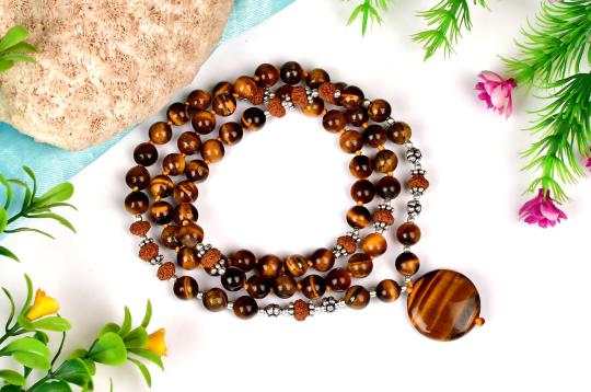 8 mukhi Rudraksha and Tiger Eye beads Mala