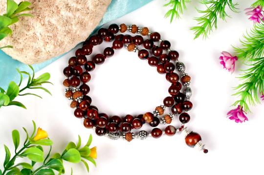 8 mukhi Rudraksha and Red Tiger Eye beads Mala