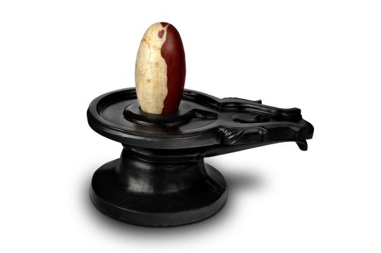 Narmada Shivling with Black Marble Yoni Base - IX