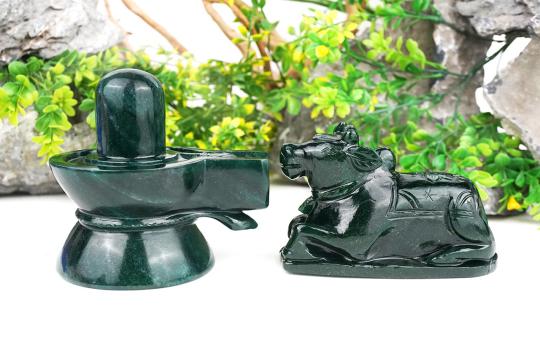 Green Jade Shivling with Snake and Nandi - 2.483 kgs