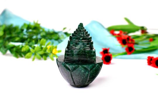 Green Jade Shree Yantra on Lotus - 268 gms