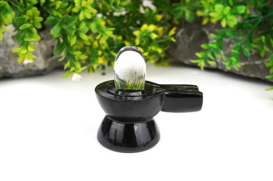 Sphatik Lingam with Black Agate yoni base - I