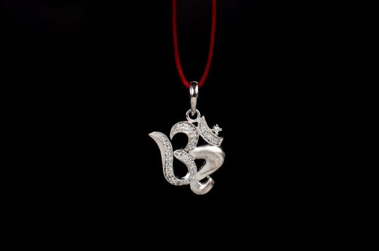 Om Locket in Pure Silver with stonework - XIV